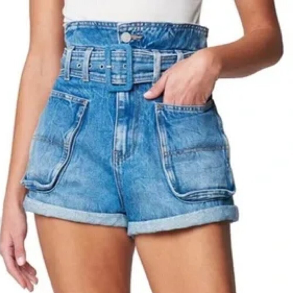 BLANK NYC Overboard High Waist Paper Bag Belted Denim Jean Shorts